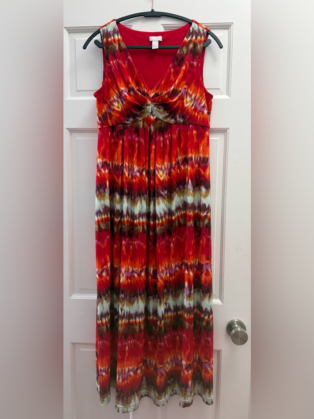 Chico's Red and Orange Tie-Dye Maxi Dress